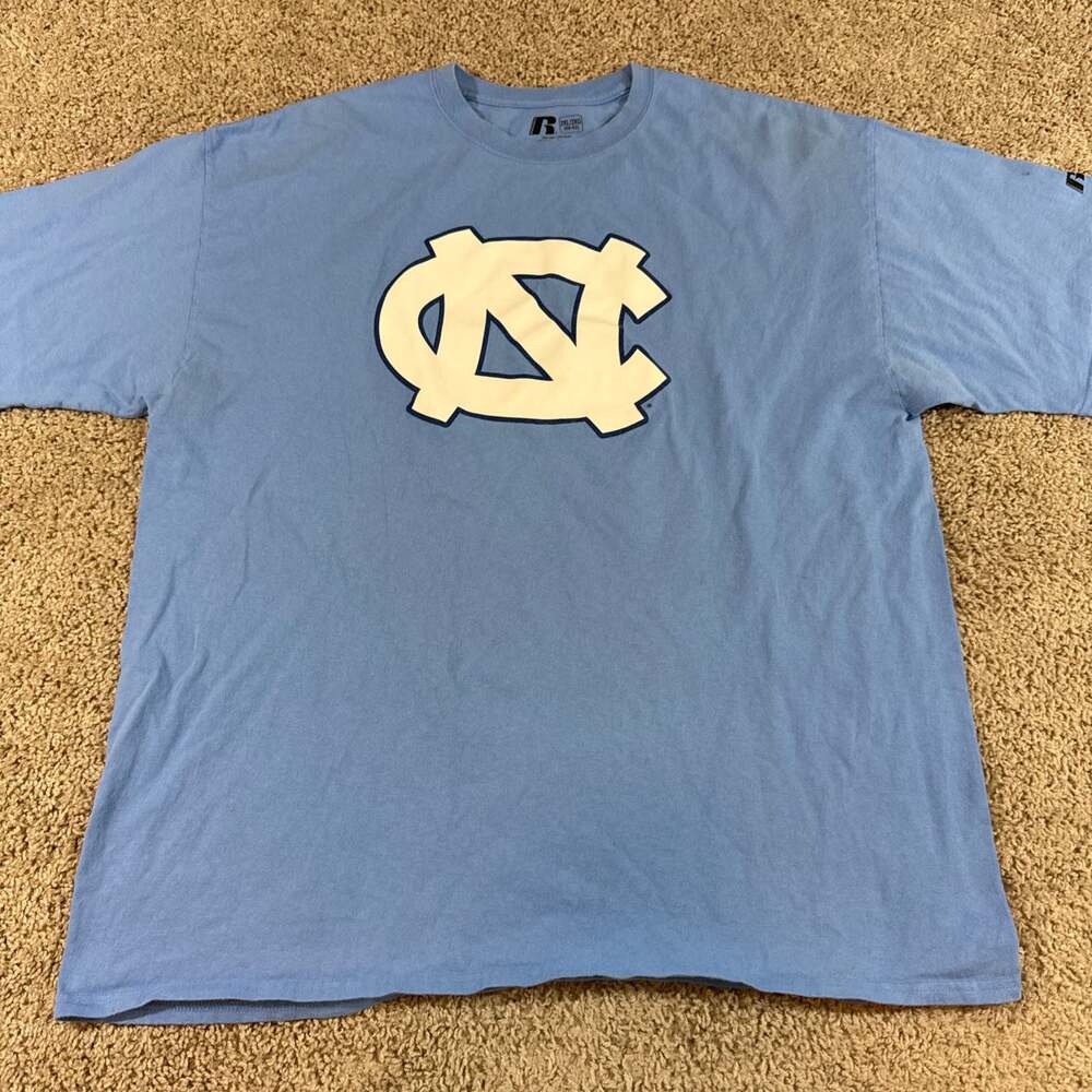 UNC Tar Heels Russell Athletic T Shirt Carolina Blue Logo NCAA Mens 2XL EUC